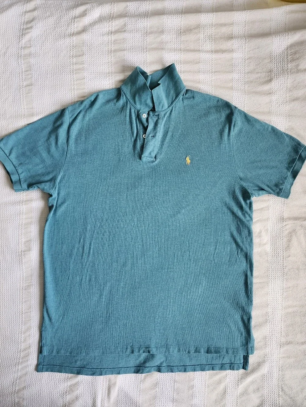 Ralph Lauren Teal Short-Sleeve Polo with Yellow Pony Embroidery